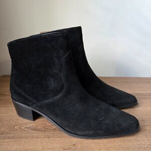 NEVER WORN NYDJ BLONDEE BLACK LEATHER UPPER POINTY BOOTIES STACKED HEELS SIZE 8